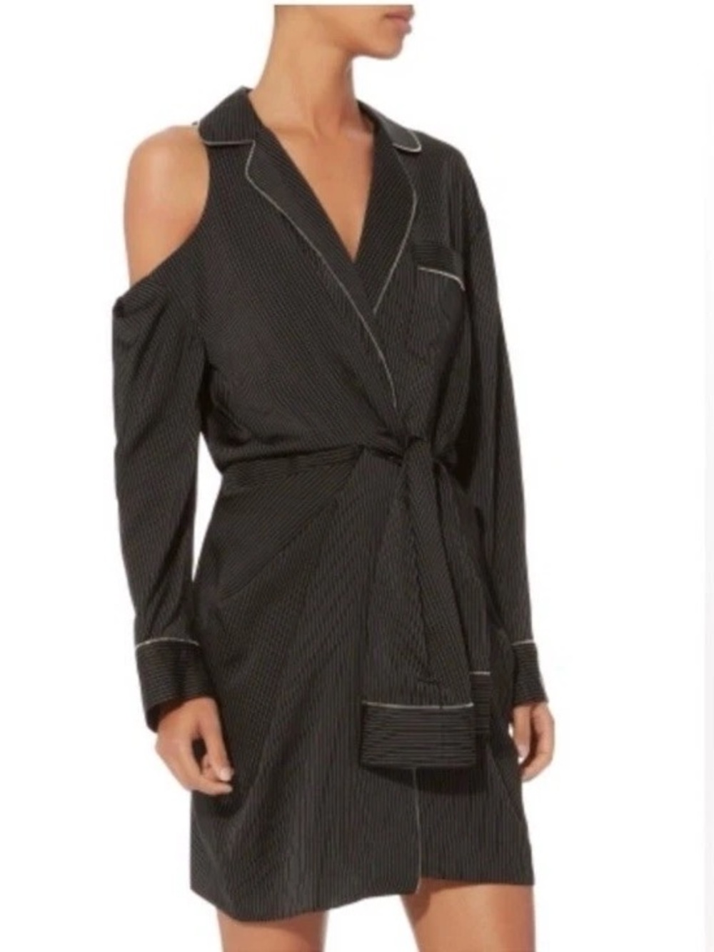 Alexander Wang Black Pinstripe Cold-Shoulder Mini Dress